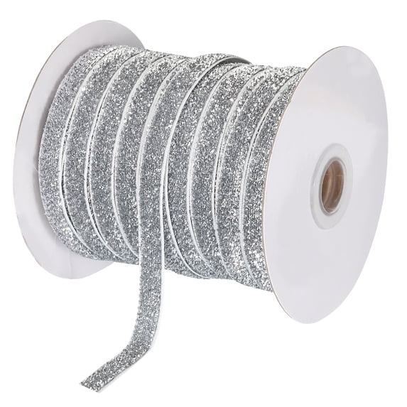Uxcell Metallic Glitter Velvet Ribbon 3/8" x 50 Yard Single Face Sparkle Ribbon for DIY Crafts Gift Wrapping Silver