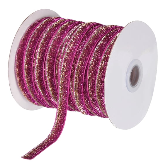 Uxcell Metallic Glitter Velvet Ribbon 3/8" x 50 Yard Single Face Sparkle Ribbon for DIY Crafts Gift Wrapping Deep Pink