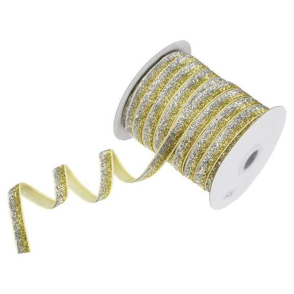 Uxcell Metallic Glitters Velvet Ribbon,3/8 Inch x 50 Yards for Crafts/Gift Wrapping Ribbon Bows[Gold Silver]