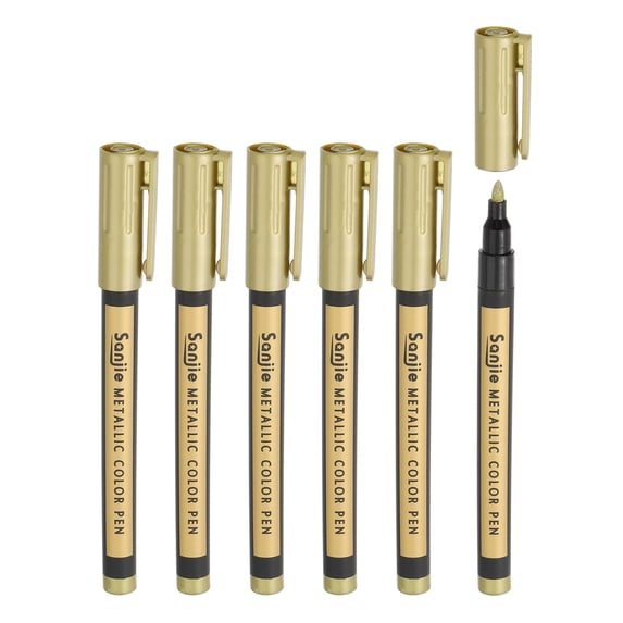Uxcell Metallic Marker Pens, 6 Pack Paint Pens Medium Point Colored Markers Art Marker Pen, Golden