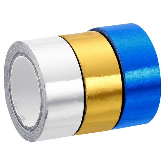 Uxcell Metallic Washi Tape 15mmx5m, 3 Pack Tapes Adhesive Gold Tone, Silver Tone, Blue