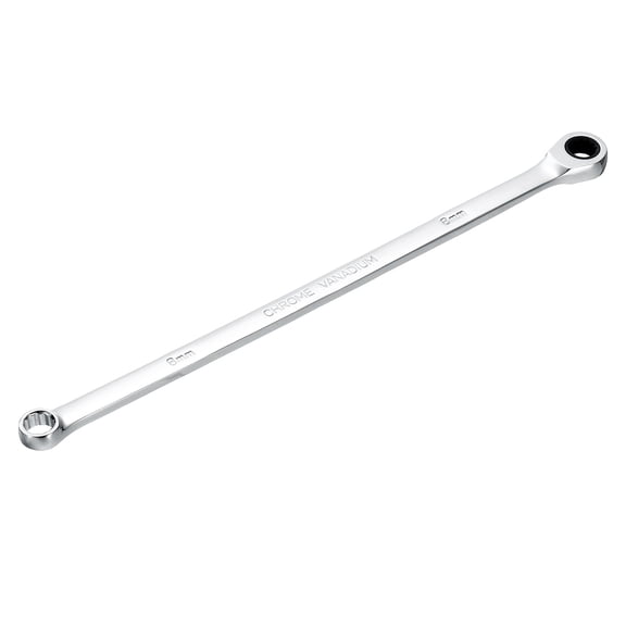 Uxcell Metric Double Box End Ratcheting Wrench, 8mm Extra Long 72 Teeth Chrome Vanadium Steel Ratchet Wrench for Automotive Furniture Machinery Repair
