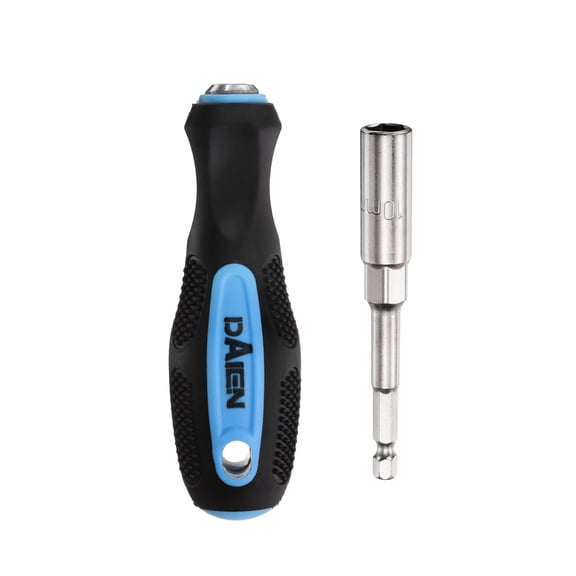 Uxcell Metric Nut Driver 10mm CR-V Non-Magnetic Detachable Tip Hollow Shafts Hex Socket Screwdriver with Anti-Slip Handle for Automobile Repair Bit Driver, Blue/Black