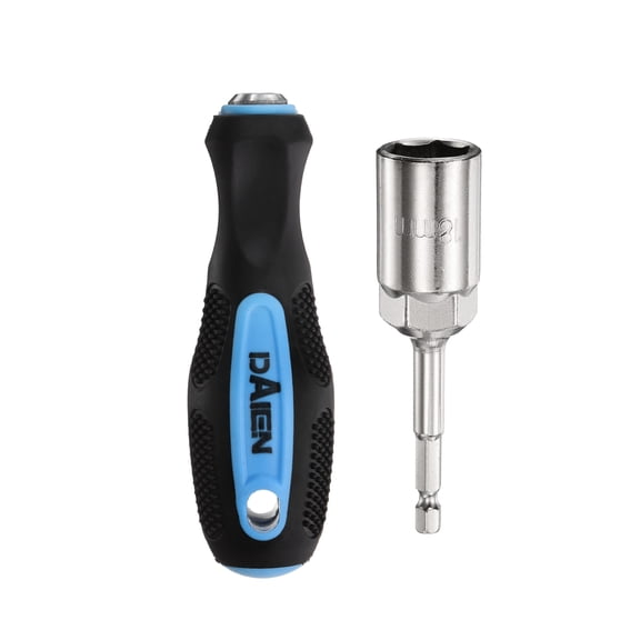 Uxcell Metric Nut Driver 18mm CR-V Non-Magnetic Detachable Tip Hollow Shafts Hex Socket Screwdriver with Anti-Slip Handle for Automobile Repair Bit Driver, Blue/Black