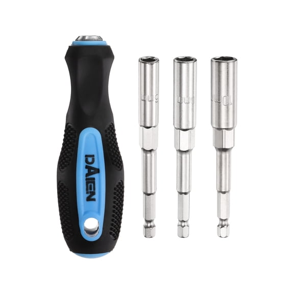 Uxcell Metric Nut Driver 6mm/8mm/10mm CR-V Non-Magnetic Detachable Tip Hollow Shafts Hex Socket Screwdriver with Anti-Slip Handle for Automobile Repair Bit Driver, Blue/Black