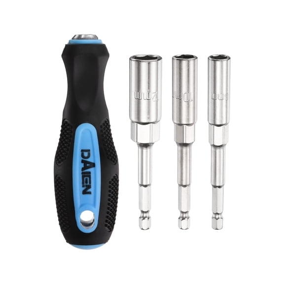 Uxcell Metric Nut Driver 8mm/10mm/12mm CR-V Non-Magnetic Detachable Tip Hollow Shafts Hex Socket Screwdriver with Anti-Slip Handle for Automobile Repair Bit Driver, Blue/Black