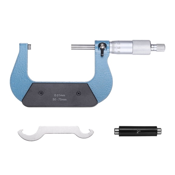 Uxcell Metric Outside Micrometer 50-75mm Range +/-0.01mm Accuracy Micrometer with Ratchet Stop Metal Industrial-Grade Precision Measuring Tool for Machinist Engineer