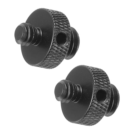 Uxcell Mic Stand Adapter 3/8 Male to 1/4 Male Thread Tripod Screw with Hole Double Sides Camera Screw Black 2Pack