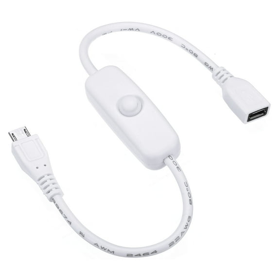 Uxcell Micro-USB Extension Cable with ON/Off Switch Female to Male Extension Power Cords Adapter White