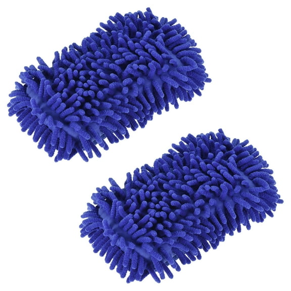 Uxcell Microfiber Chenille Dry Duster Gloves Washing Cleaning Sponge Mitten, Blue 2 Pack