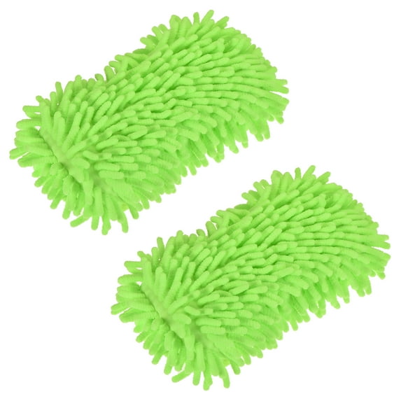 Uxcell Microfiber Chenille Dry Duster Gloves Washing Cleaning Sponge Mitten, Light Green 2 Pack