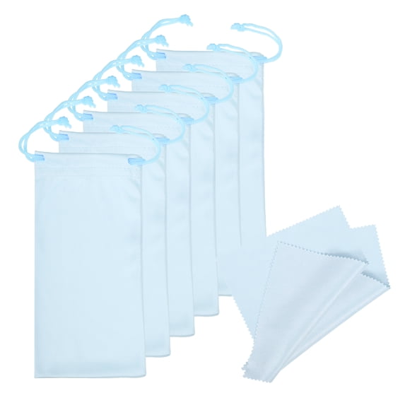 Uxcell Microfiber Glasses Bag Sunglasses Pouch with Eyeglasses Cleaning Cloth, Light Blue 6 Pack