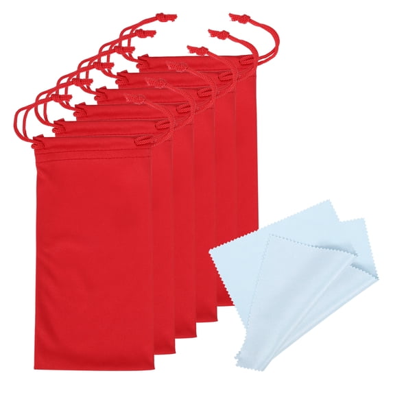 Uxcell Microfiber Glasses Bag Sunglasses Pouch with Eyeglasses Cleaning Cloth, Red 6 Pack