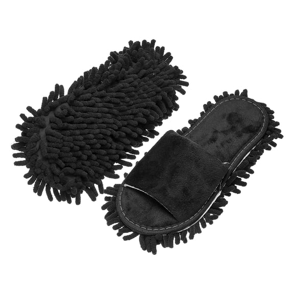Uxcell Microfiber Mop Slippers, Chenille Detachable Mop Shoes Washable Reusable House Slippers for Floor Cleaning Office & Home Use Women Men, Large Size 11.2", Black