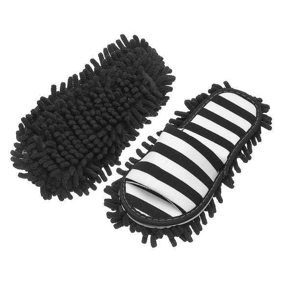 Uxcell Microfiber Mop Slippers, Chenille Detachable Mop Shoes Washable Reusable House Slippers for Floor Cleaning Office & Home Use Women Men, Middle Size 10.4", Black and White Striped