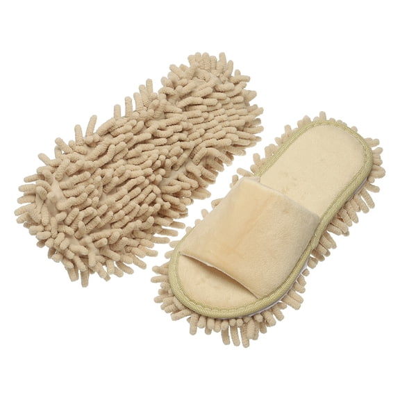 Uxcell Microfiber Mop Slippers, Chenille Detachable Mop Shoes Washable Reusable House Slippers for Floor Cleaning Office & Home Use Women Men, Middle Size 10.4", Beige