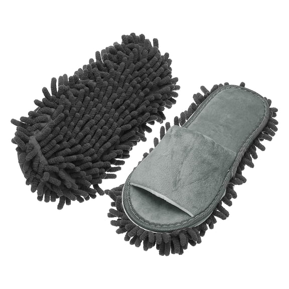 Uxcell Microfiber Mop Slippers, Chenille Detachable Mop Shoes Washable Reusable House Slippers for Floor Cleaning Office & Home Use Women Men, Small Size 9.6", Gray