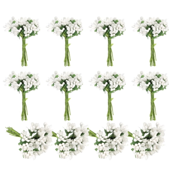 Uxcell Mini Artificial Pip Berry Picks Bunch, Fruit Flower Stamens for Craft DIY Wedding Floral, White 144Pcs
