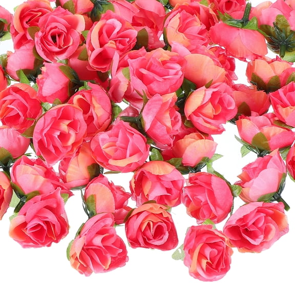 Uxcell Mini Artificial Rose Flower Heads Silk Bouquet for Home and Event Decoration Colorful Pink