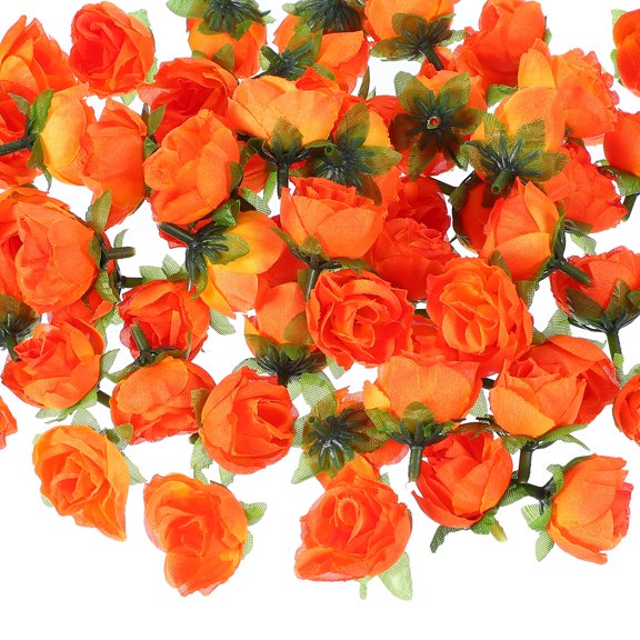 Uxcell Mini Artificial Rose Flower Heads Silk Bouquet for Home and Event Decoration Orange