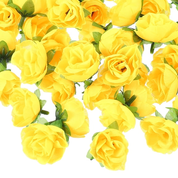 Uxcell Mini Artificial Rose Flower Heads Silk Bouquet for Home and Event Decoration Yellow