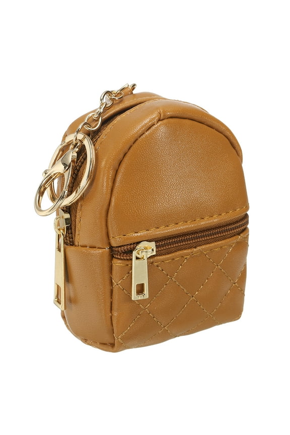 Mini Backpack Cute Cosmetic Bag for Women PU Leather Creative Keychain Brown