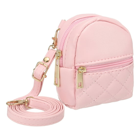 Uxcell Mini Backpack Cute Cosmetic Bag for Women, PU Leather Crossbody Bag with Lanyard Dark Pink