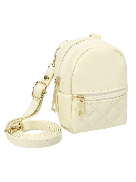 Mini Backpack Cute Cosmetic Bag for Women, PU Leather Crossbody Bag with Lanyard White