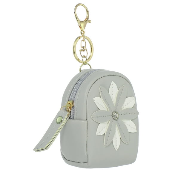 Uxcell Mini Backpack Keychain for Women, Cute Flower Rhinestone Pendant Bag PU Leather Gray