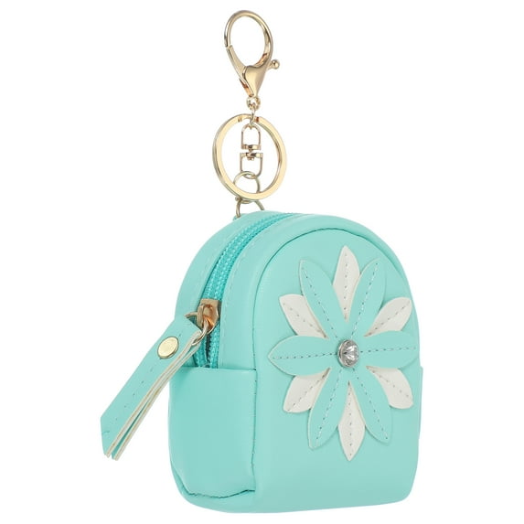 Uxcell Mini Backpack Keychain for Women, Cute Flower Rhinestone Pendant Bag PU Leather Light Blue