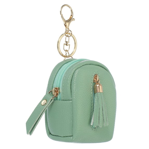 Uxcell Mini Backpack Keychain for Women, PU Leather Cute Cosmetic Bag Coin Purse Creative Keychains with Tassel for Makeup Key Card Green