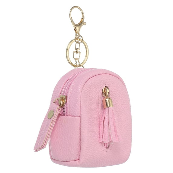 Uxcell Mini Backpack Keychain for Women, PU Leather Cute Cosmetic Bag Coin Purse Creative Keychains with Tassel for Makeup Key Card Pink