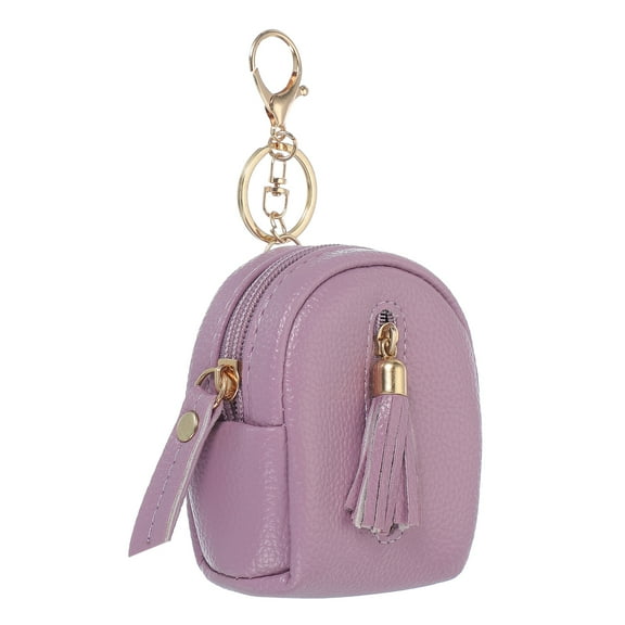 Uxcell Mini Backpack Keychain for Women, PU Leather Cute Cosmetic Bag Coin Purse Creative Keychains with Tassel for Makeup Key Card Purple