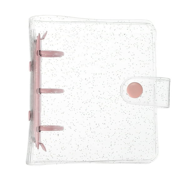 Uxcell Mini Binder Cover, 4.3 Inch Clear Binder Protector 3 Ring Refillable Notebook Binder with Snap Button for Photo Scrapbook Journal Ledger, Pink