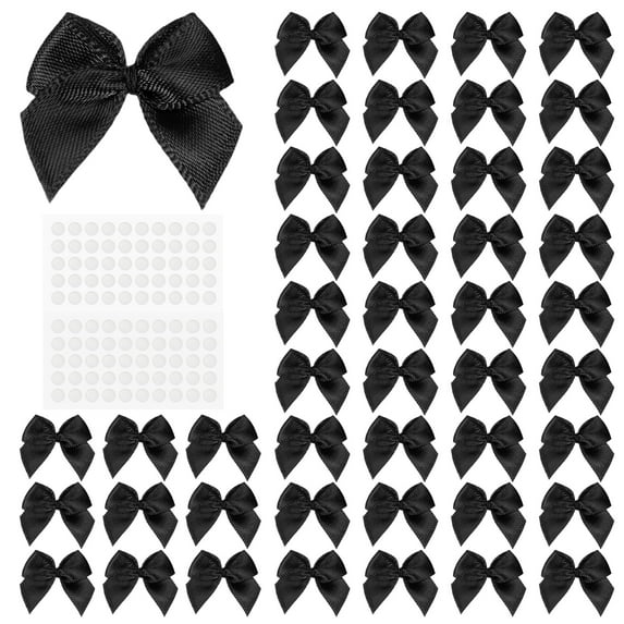 Uxcell 200 Count Mini Bows Small Satin Ribbon Bows with Sticky Pads, Fit for Wedding Party Decor Sewing DIY Black
