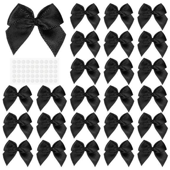 Uxcell 50Pcs Mini Bows Small Satin Ribbon Bows with Sticky Pads Fit for Crafts Wedding Party Decor Gift Wrapping Black