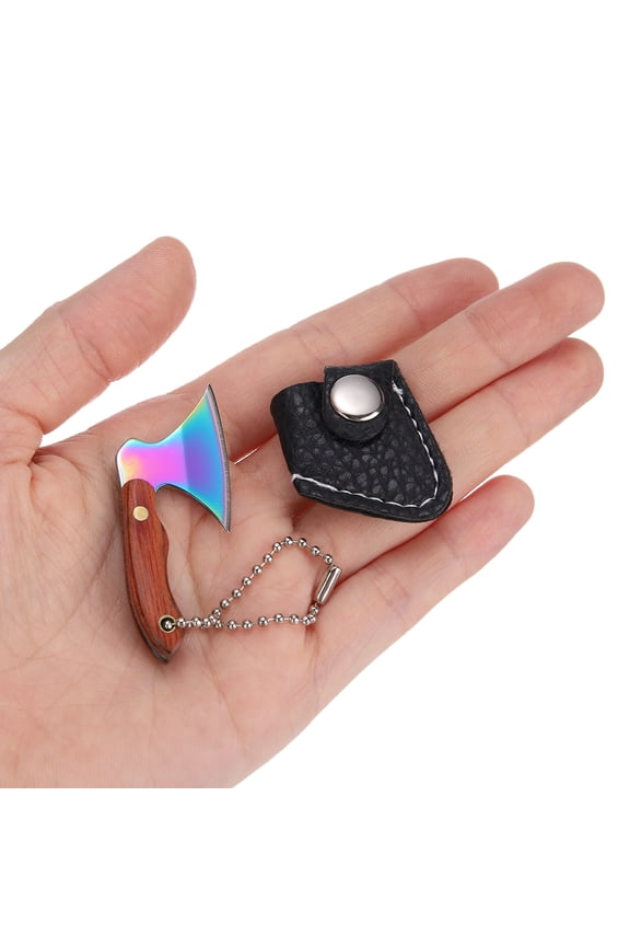 Mini Chef Pocket Knife 1.1 Inch Stainless Steel Hatchet+Tiny Axe Knife Tiny Butcher Cleaver Keychain with Sheath Chain for Box Cutter Package Bottle, Colorful