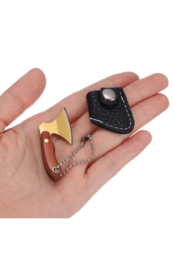 Mini Chef Pocket Knife 1.1 Inch Stainless Steel Hatchet+Tiny Axe Knife Tiny Butcher Cleaver Keychain with Sheath Chain for Box Cutter Package Bottle, Gold