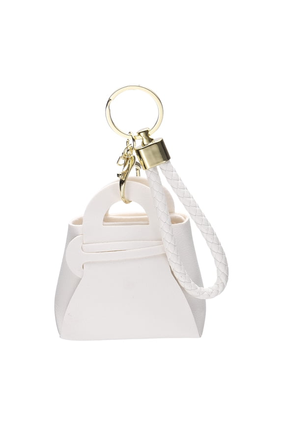 Mini Coin Purse, 3.5"x3.2" Cute PU Leather Earphone Bag, Small Change Wallet Keychain Pouch Cosmetic Makeup Bag for Earbuds Keys Coins Hair Ties Daily Carry, White