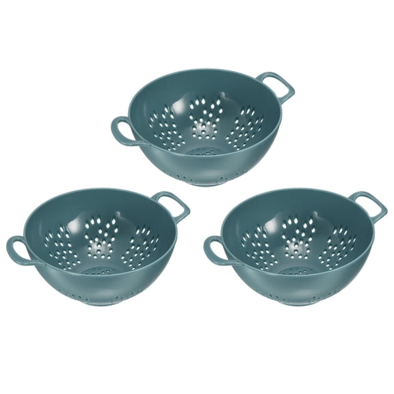 Uxcell Mini Colander Rice Drain Basket Bowl Fruit Washing Bowl Drain Basket with Handle-Light Blue(3PCS)