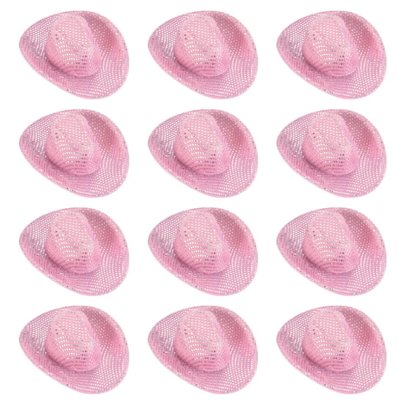 Uxcell Mini Cowboy Hats, 12 Pcs Miniature Western Cowboy Hat for Crafts, Party Decoration, Glitter Dot Style, Light Pink