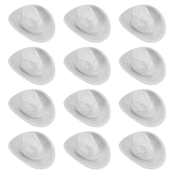 Uxcell Mini Cowboy Hats, 12 Pcs Miniature Western Cowboy Hat for Crafts, Party Decoration, Glitter Dot Style, White