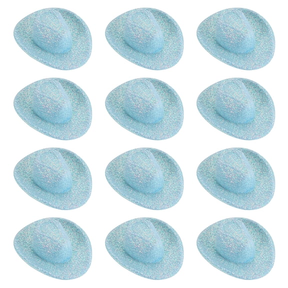 Uxcell Mini Cowboy Hats, 12 Pcs Miniature Western Cowboy Hat for Crafts, Party Decoration, Glitter Style, Blue