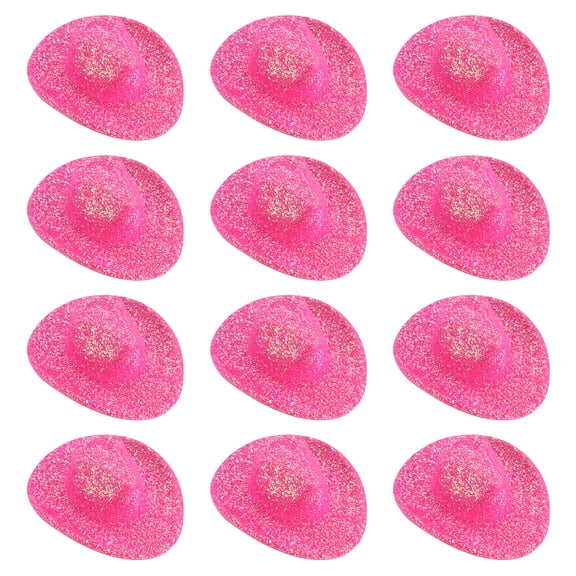 Uxcell Mini Cowboy Hats, 12 Pcs Miniature Western Cowboy Hat for Crafts, Party Decoration, Glitter Style, Rose Red