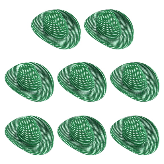 Uxcell Mini Cowboy Hats, 8 Pcs Miniature Western Cowboy Hat for Crafts, Party Decoration, Glitter Dot Style, Green