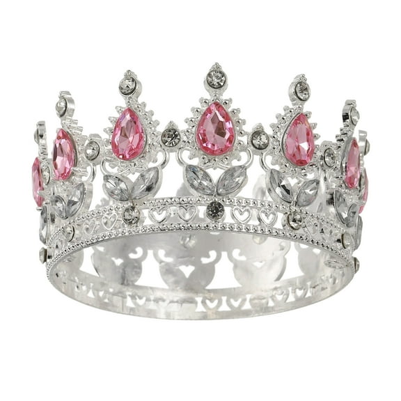Uxcell Mini Crown Cake Toppers, Alloy Queen Princess Little Crown Tiara With Crystal for Birthday Cake Decor, Silver/Pink