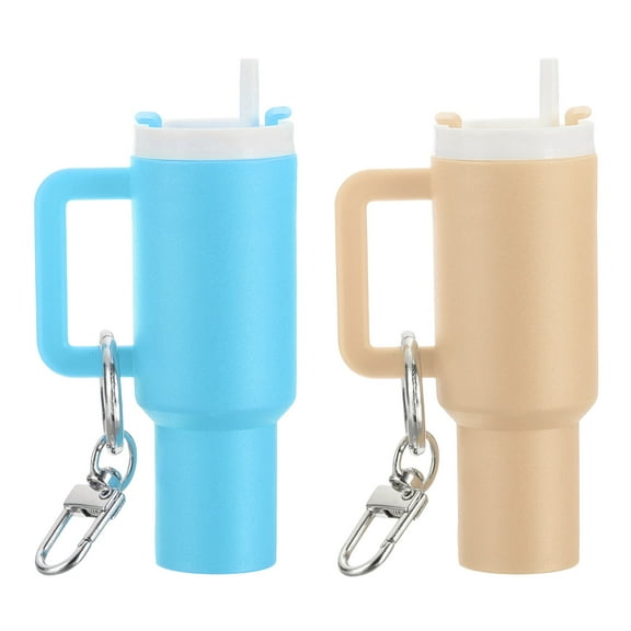 Uxcell Mini Cup Keychain, Lip Balm Holder Mini Tumbler Key Chain Decor Keychain Charm for Backpack Handbag Purse Light Brown, Sky Blue
