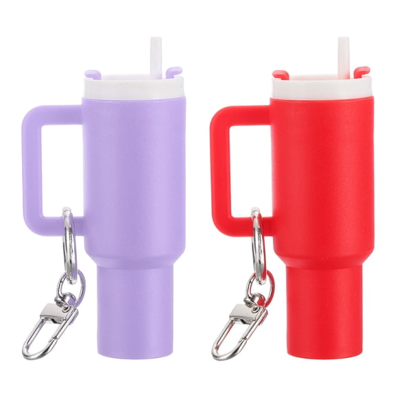 Uxcell Mini Cup Keychain, Lip Balm Holder Mini Tumbler Key Chain Decor Keychain Charm for Backpack Handbag Purse Light Purple, Red