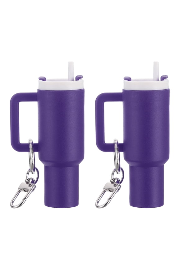 Mini Cup Keychain, Lip Balm Holder Mini Tumbler Key Chain Decor Keychain Charm for Backpack Handbag Purse Dark Purple
