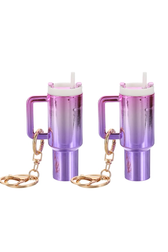 Mini Cup Keychain, Lip Balm Holder Mini Tumbler Key Chain Decor Keychain Charm for Handbag Purse Gradient-Pink Purple
